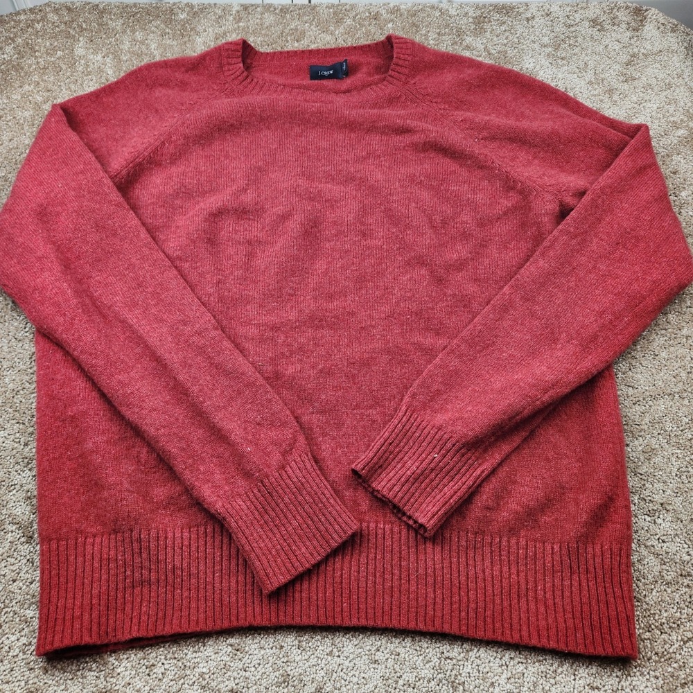 J.Crew Mens Red 100% Lambswool Crewneck Raglan Sweater Large 13529 HO16